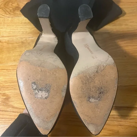 Neiman Marcus Black Over The Knee Thigh High Heeled Boots With Box Size 7.5 - Picture 7 of 7